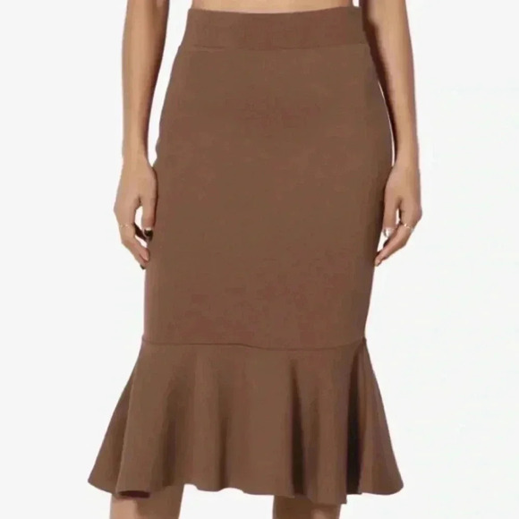 🆕 Zenana Outfitters Light Brown Mermaid-Hem Mid Skirt XL🆕 - Picture 2 of 10